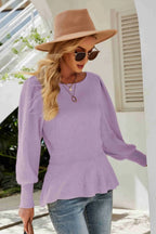 Ribbed Round Neck Lantern Sleeve Sweater (9)