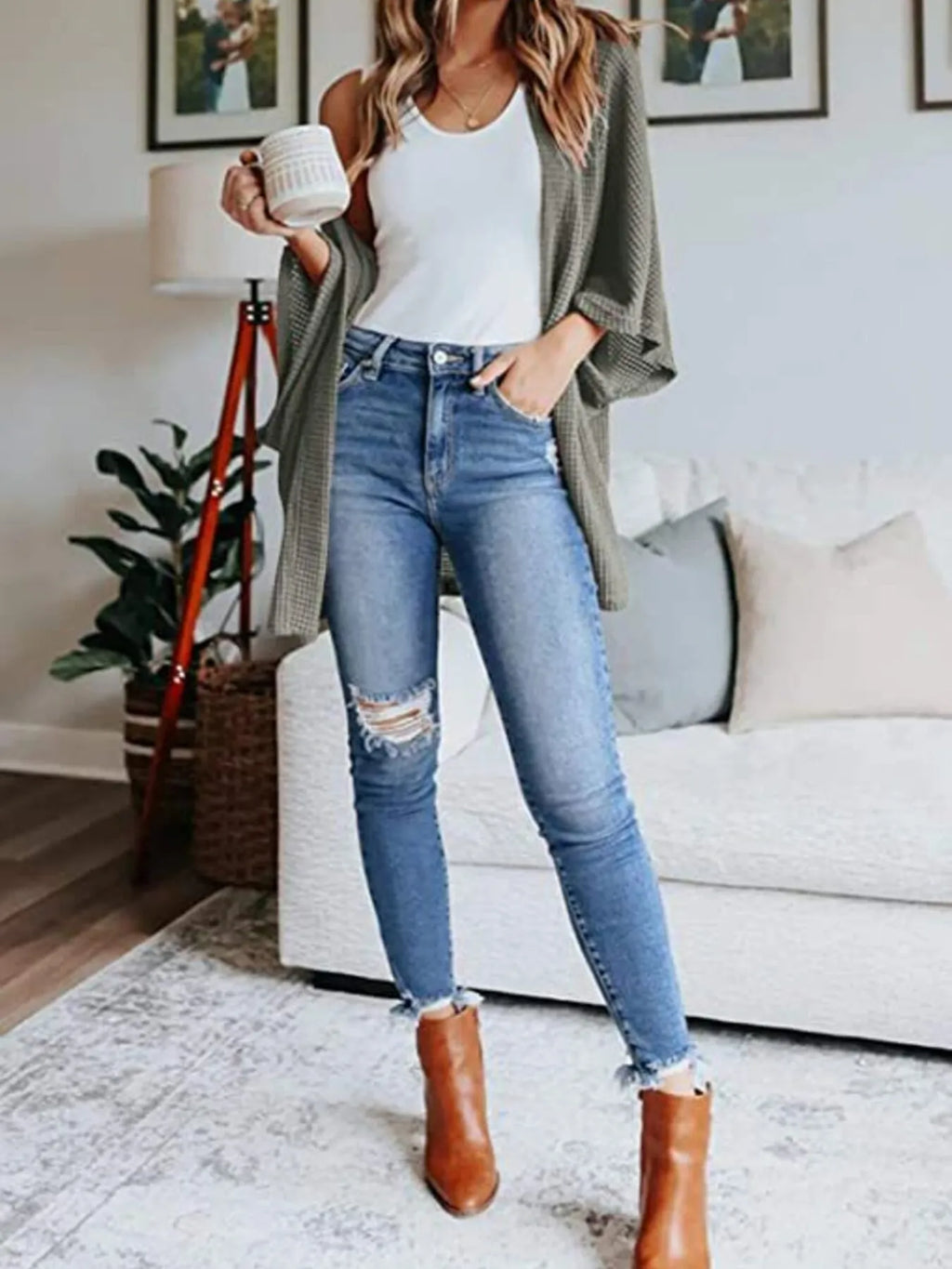 Full Size Open Front Waffle Knit Cardigan Plus (24)