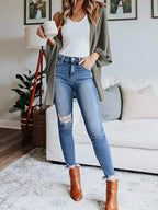 Full Size Open Front Waffle Knit Cardigan Plus (24)