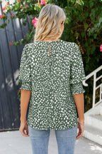 Polka Dot Round Neck Lantern Sleeve Blouse (19)