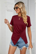 Ruched Hem Detail Crewneck T-shirt (5)