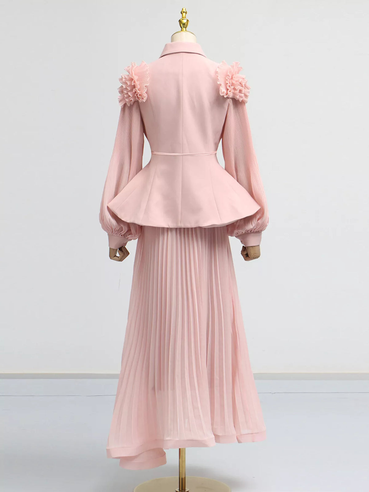 Frill Lapel Collar Top Pleated Skirt Set (6)