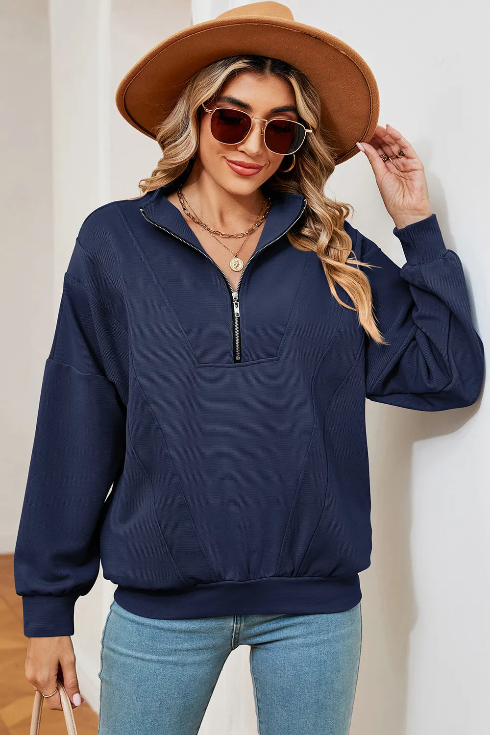 Half Zip Dropped Shoulder Sweatshirt (7)
