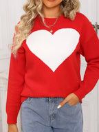 Valentine's Day Heart Round Neck Dropped Shoulder Sweater (10)