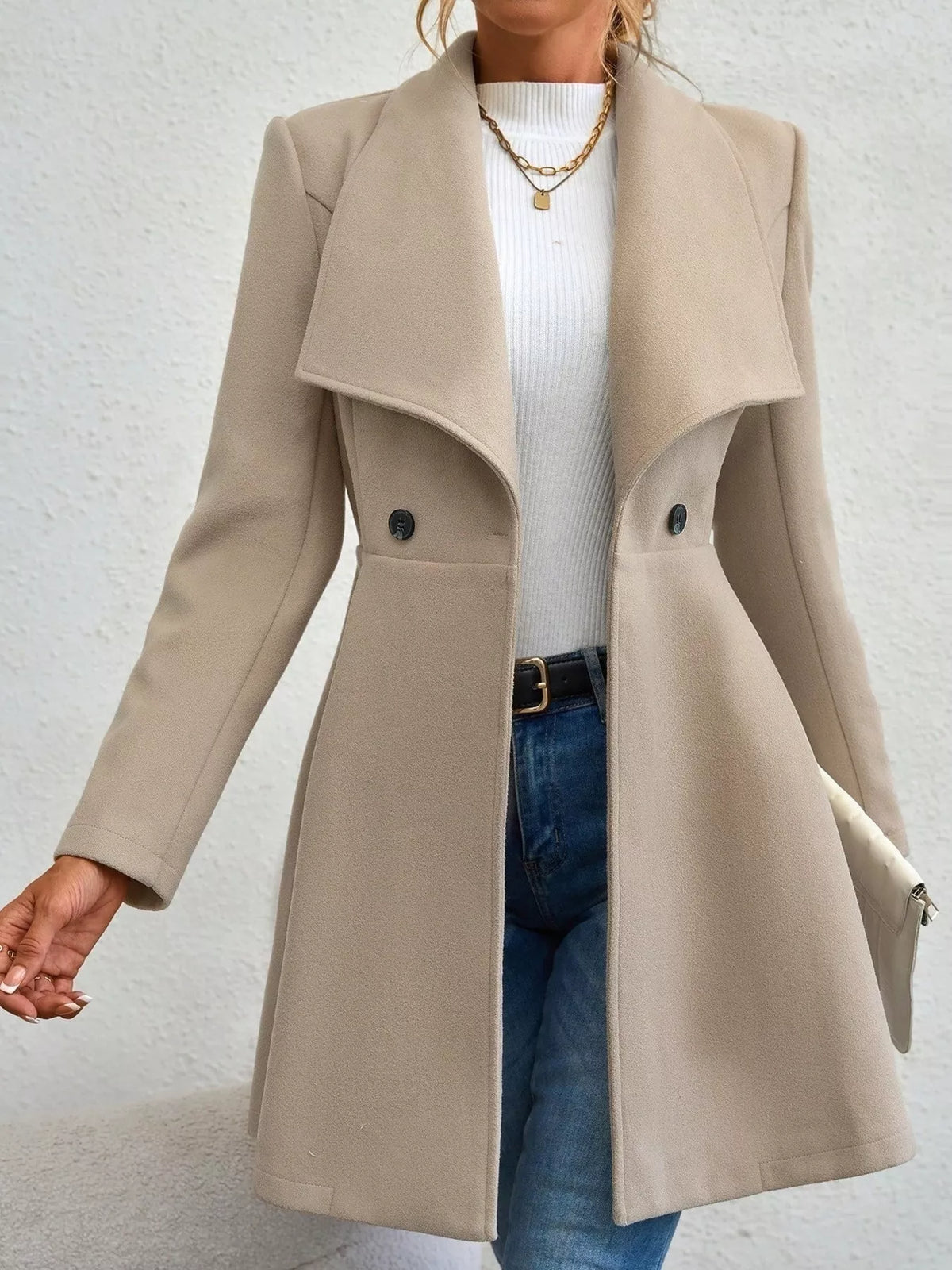 Double-breasted Wool Blend Coat (3)