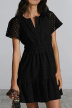Eyelet Notched Short Sleeve Mini Dress (4)