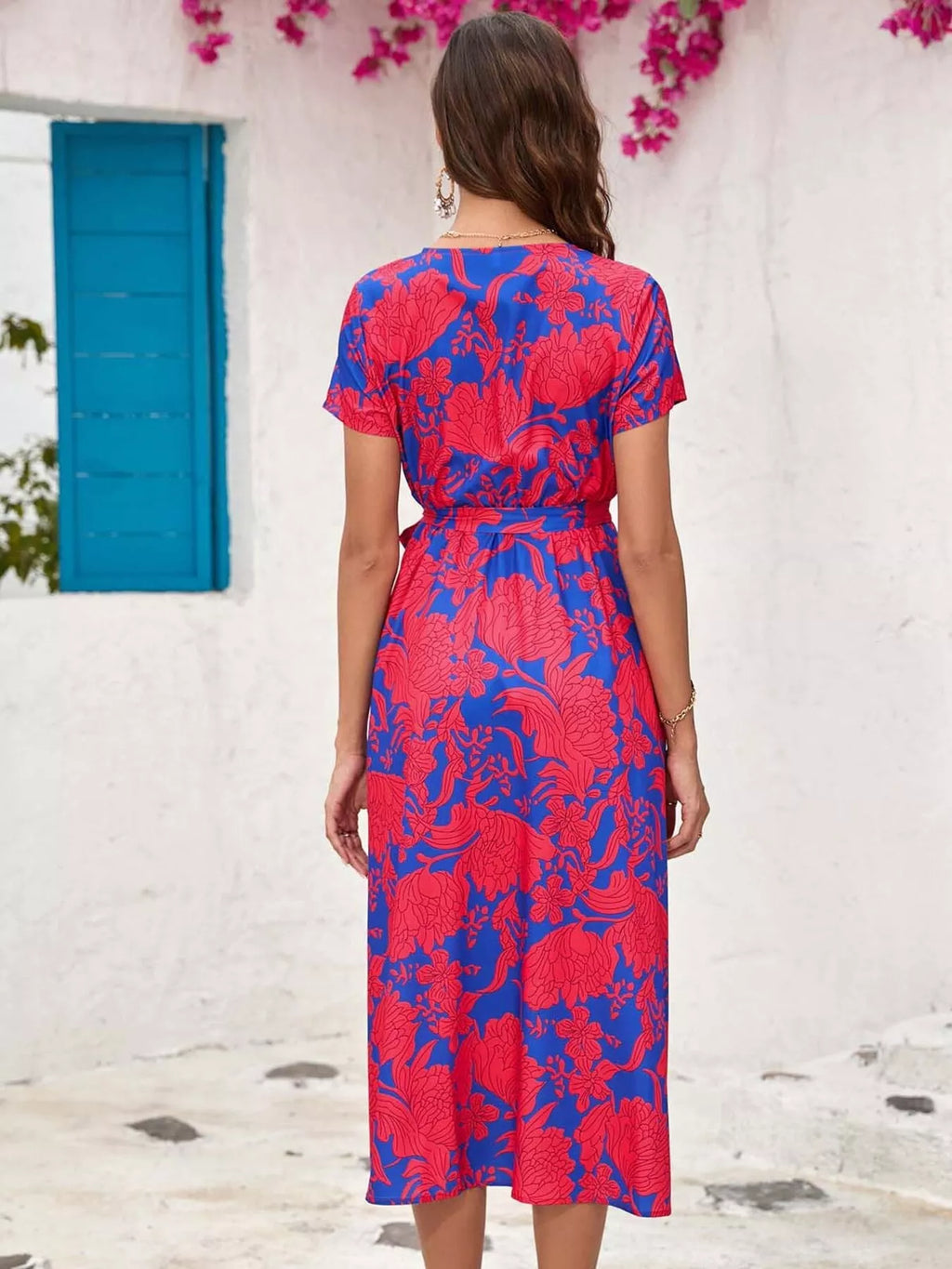 Surplice Short Sleeve Midi Dress (4)