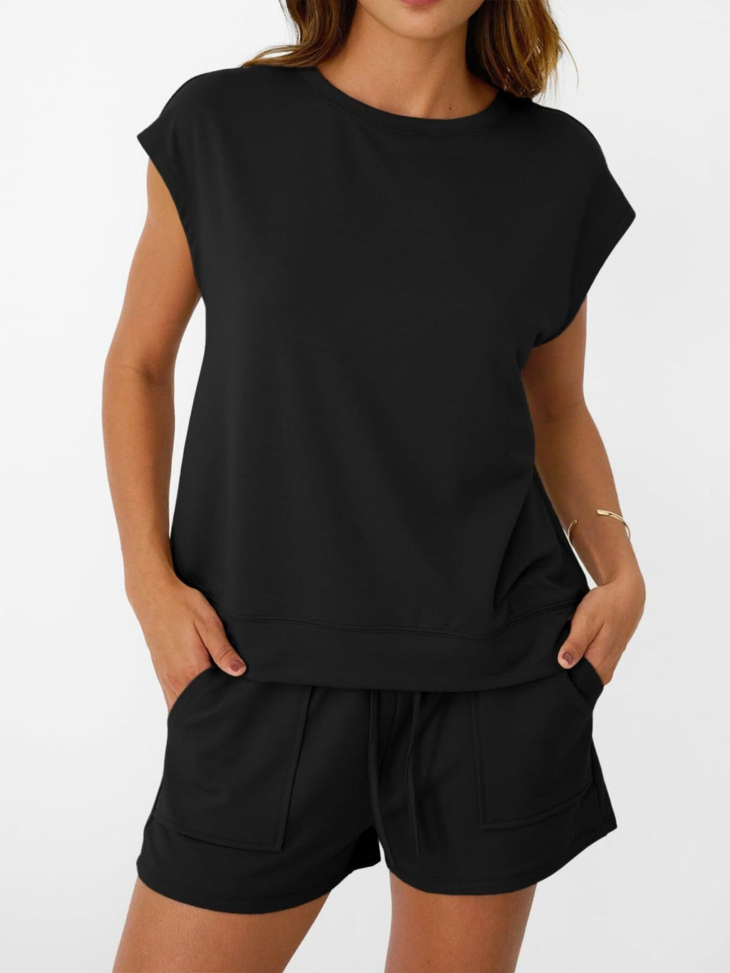 Round Neck Cap Sleeve Top Shorts Set (7)
