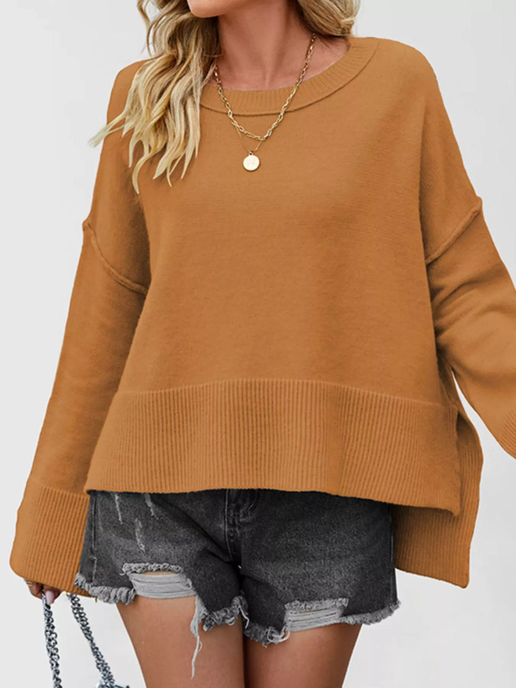 Dropped Shoulder Flare Sleeve Sweater (4)