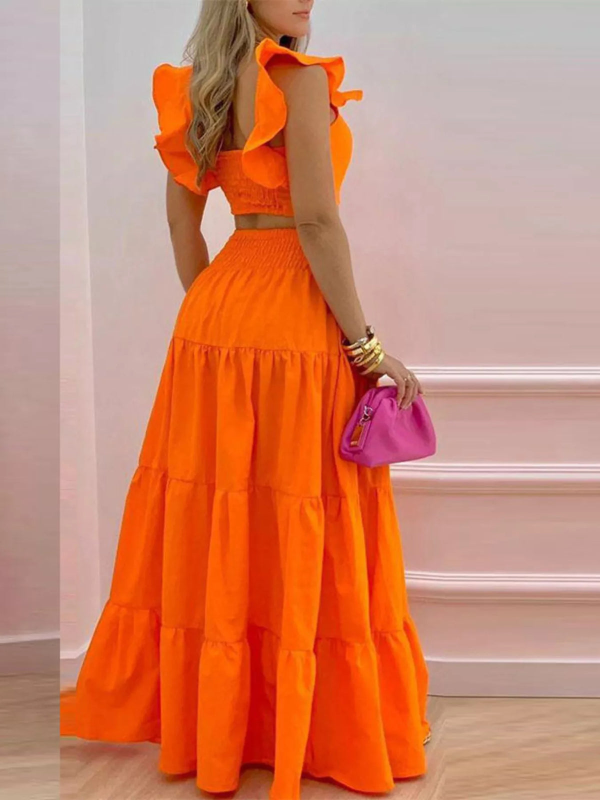 Crop Top Tiered Maxi Skirt Set (6)