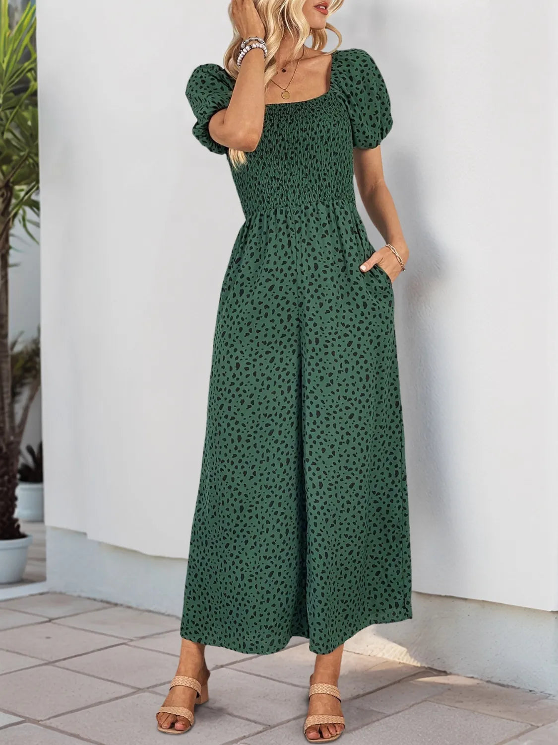 Printed Square Neck Puff Sleeve Jumpsuit (8)