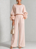 Full Size Floral Cuffs Top Wide Leg Pants Set Plus