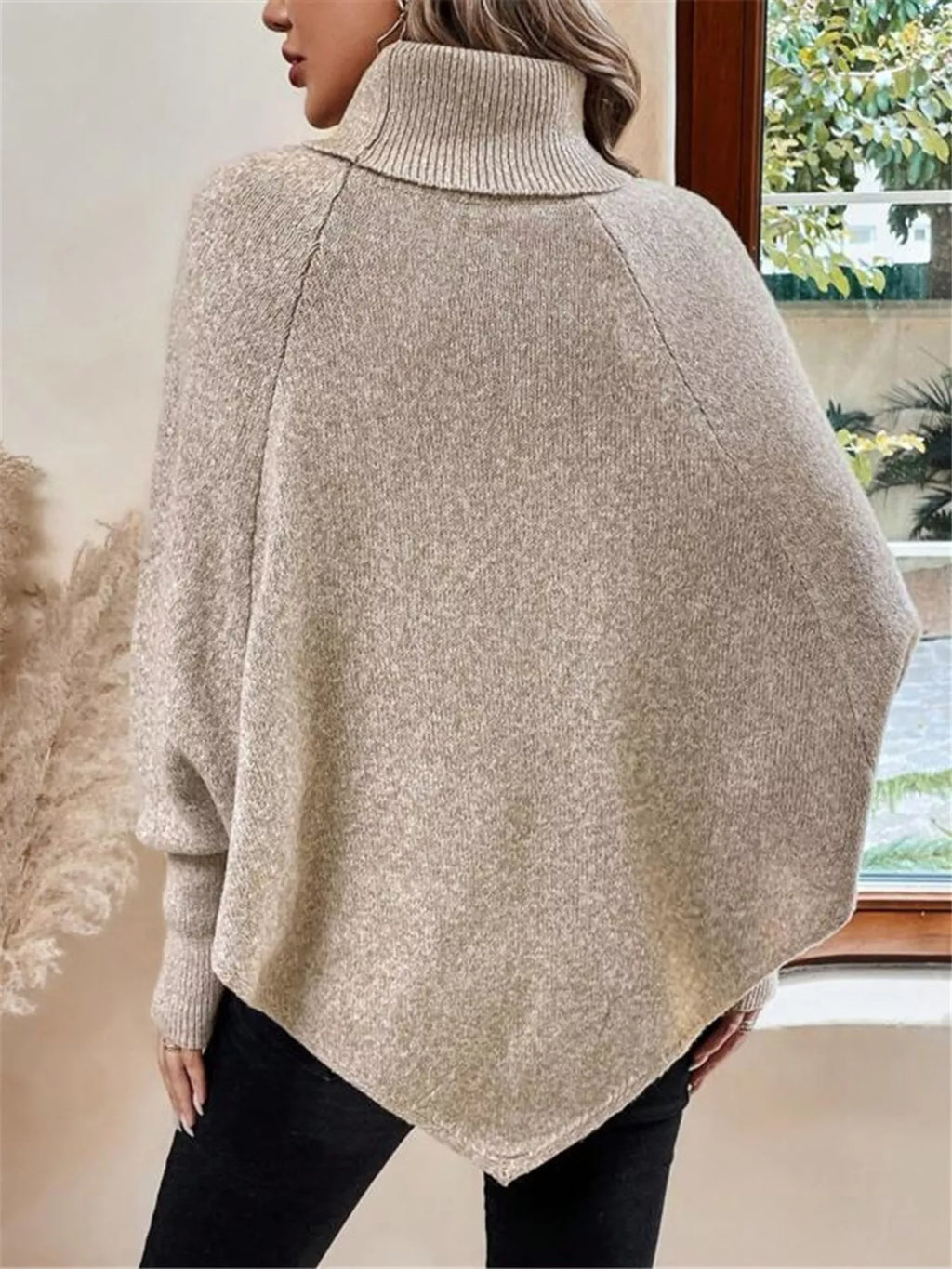 Cable Knit Turtleneck Cape Sweater (3)