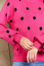 Woven Right Polka Dot Round Neck Dropped Shoulder Sweater (4)