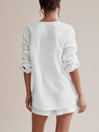 Notched Long Sleeve Top Shorts Set (2)