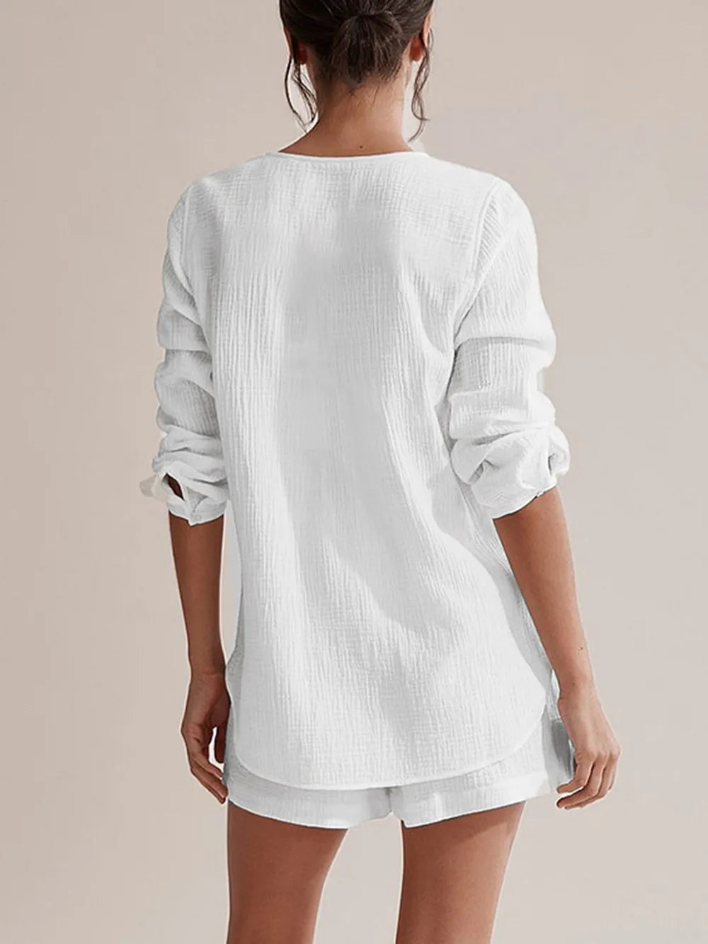 Notched Long Sleeve Top Shorts Set (2)