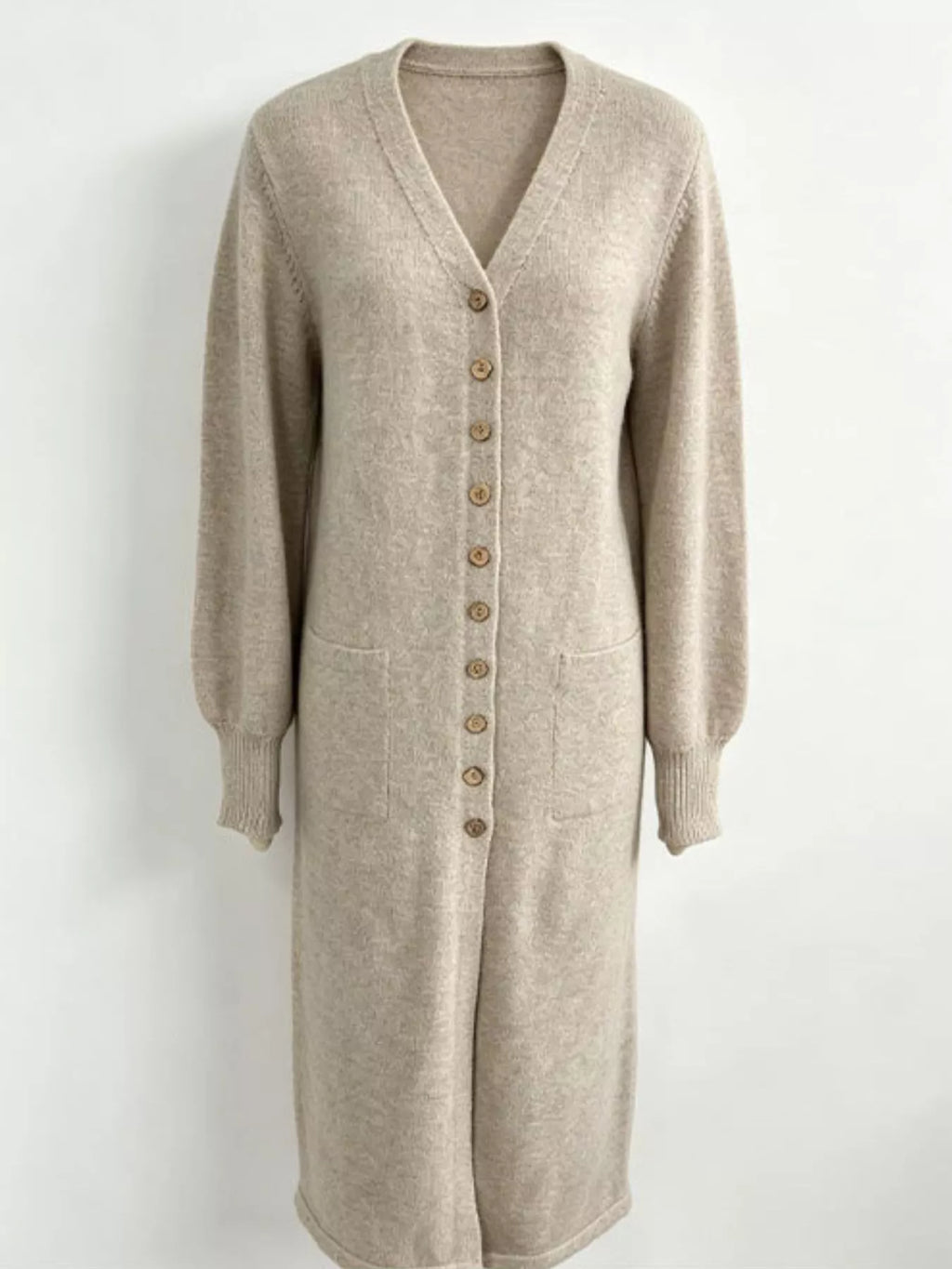 Button Front Long Sleeve Sweater Dress (6)