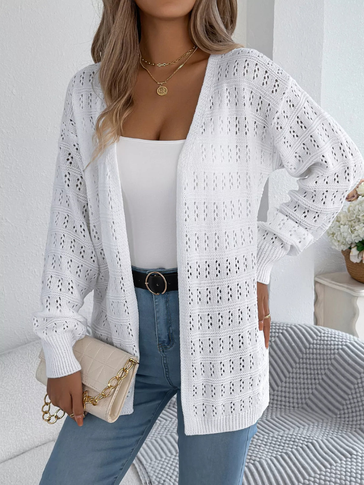 Open-front Crochet Knit Cardigan