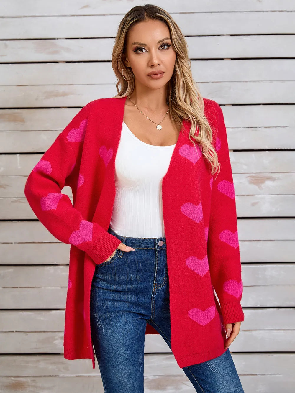 Heart Open Front Long Sleeve Cardigan (7)