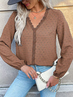 Lace Detail V-neck Long Sleeve Blouse (8)
