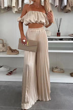 Off-shoulder Top Pleated Pants Set (2)