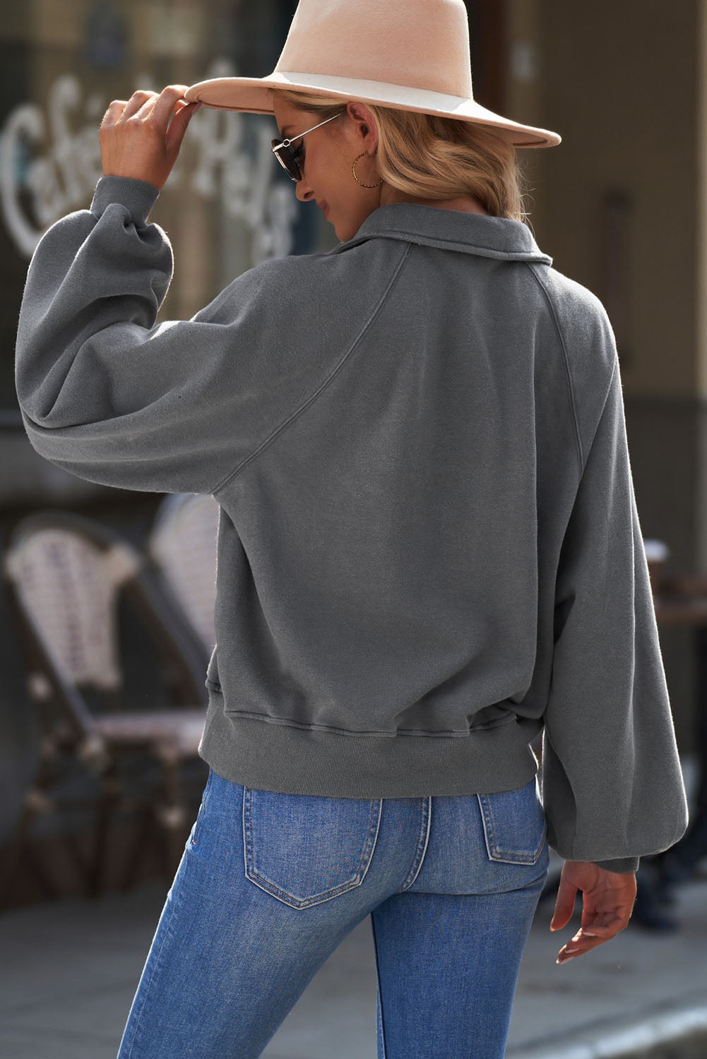 Quarter-snap Collared Lantern Sleeve Sweatshirt (19)
