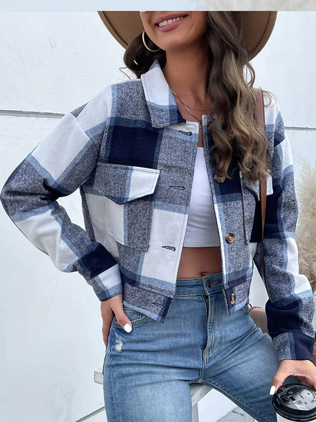Plaid Button-front Cropped Jacket (5)