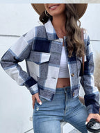 Plaid Button-front Cropped Jacket (5)