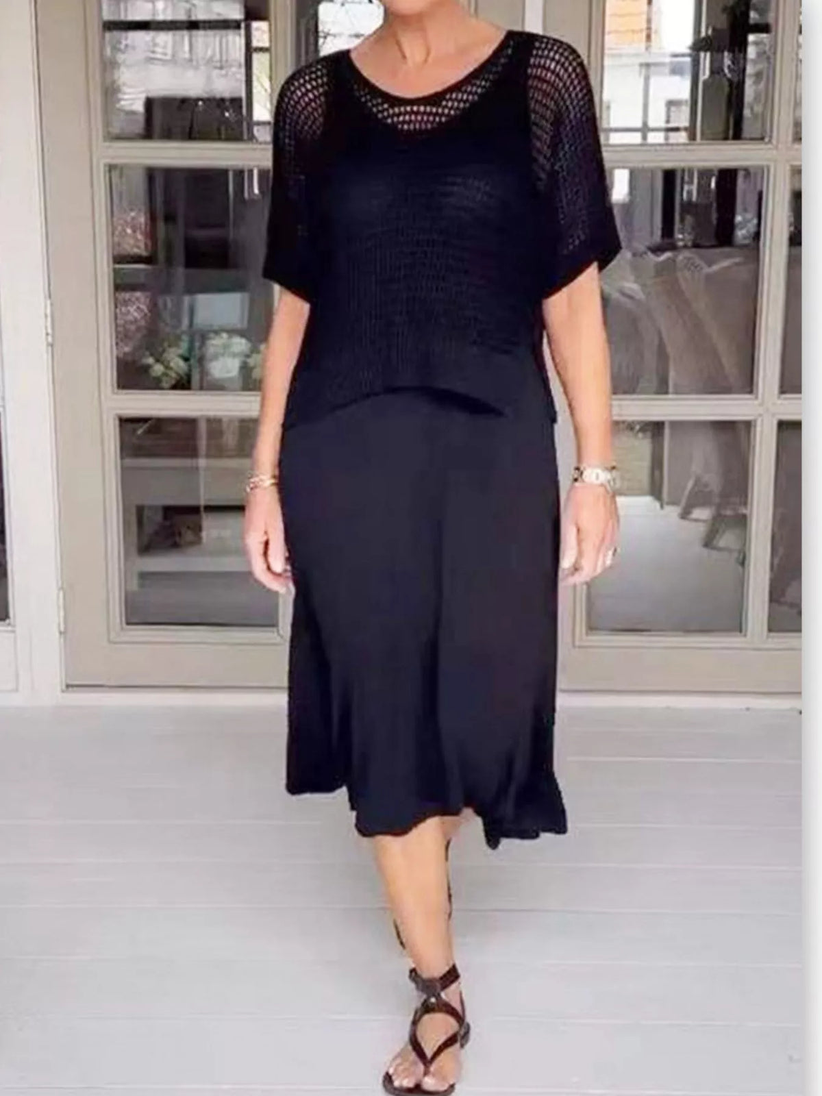 Full Size Openwork Knit Cover Up Dress Set Plus (13)