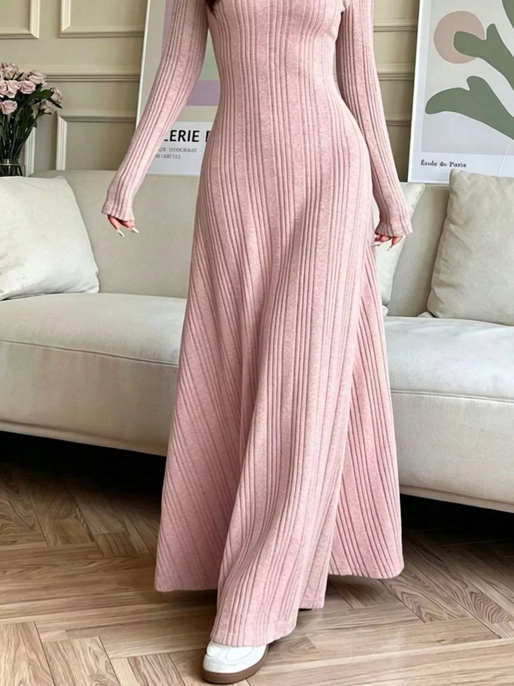 Long Sleeve Ribbed Knit Dress (6)