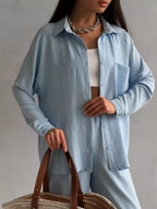 Relaxed Fit Shirt Wide Leg Pants Set (3)