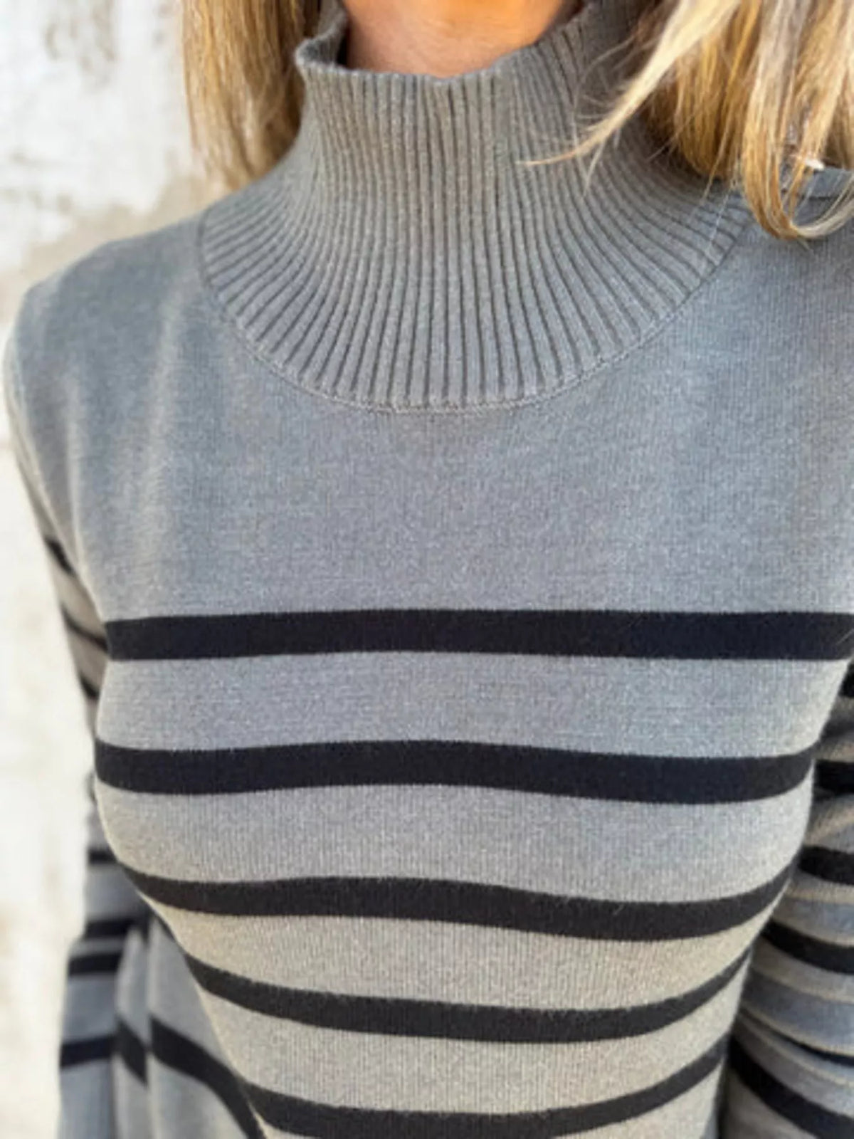 Full Size Striped Turtleneck Long Sleeve Sweater Plus (15)