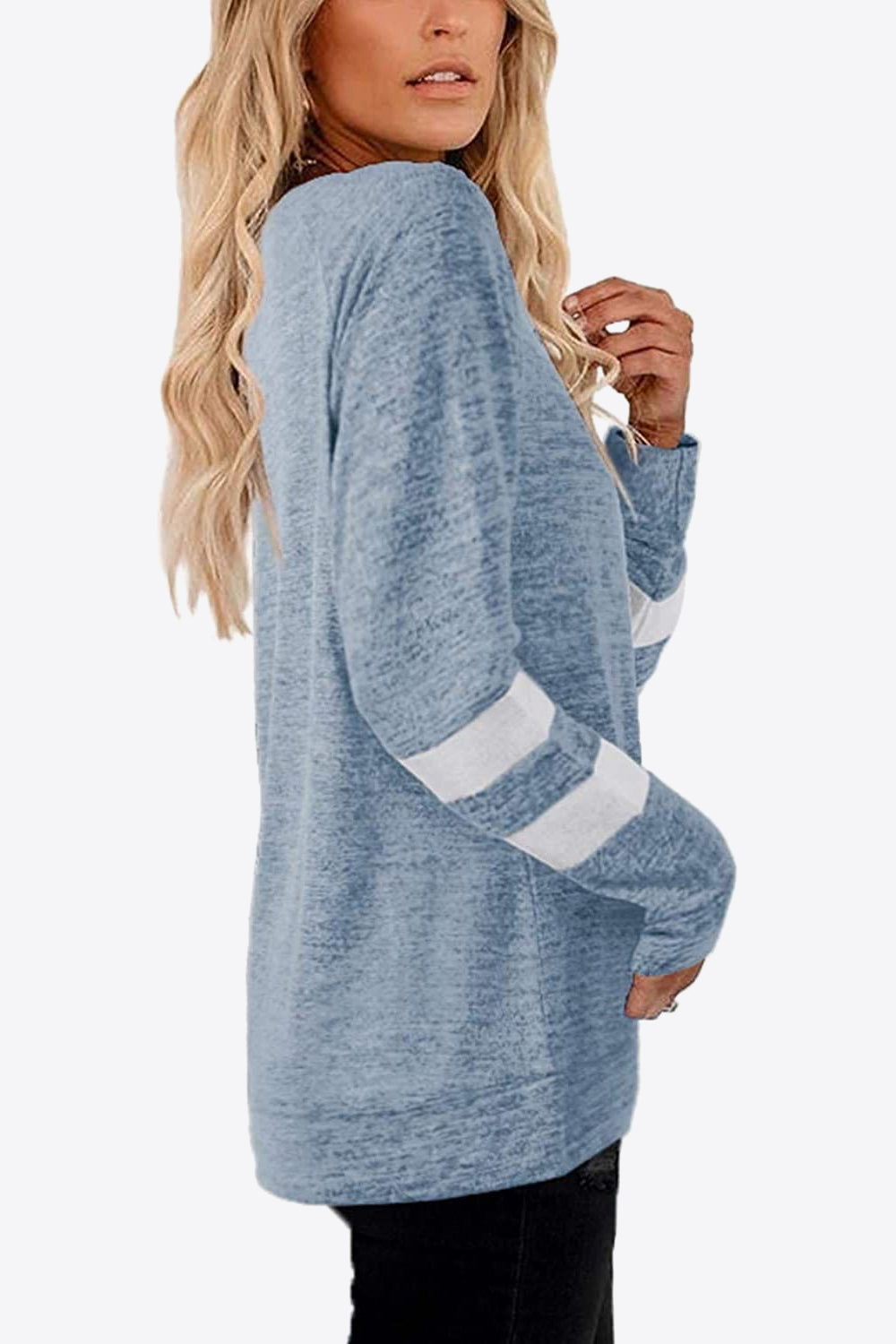 Striped Contrast Raglan Sleeve Top (3)
