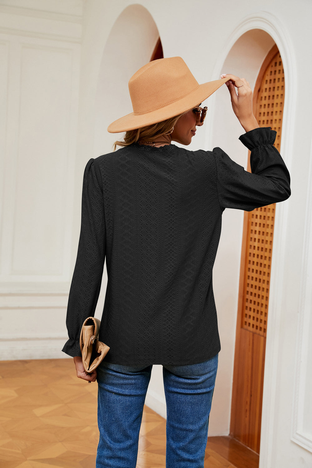 V-neck Flounce Sleeve Blouse (12)