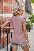 Eyelet Flutter Sleeve Scalloped V-neck Top (15)