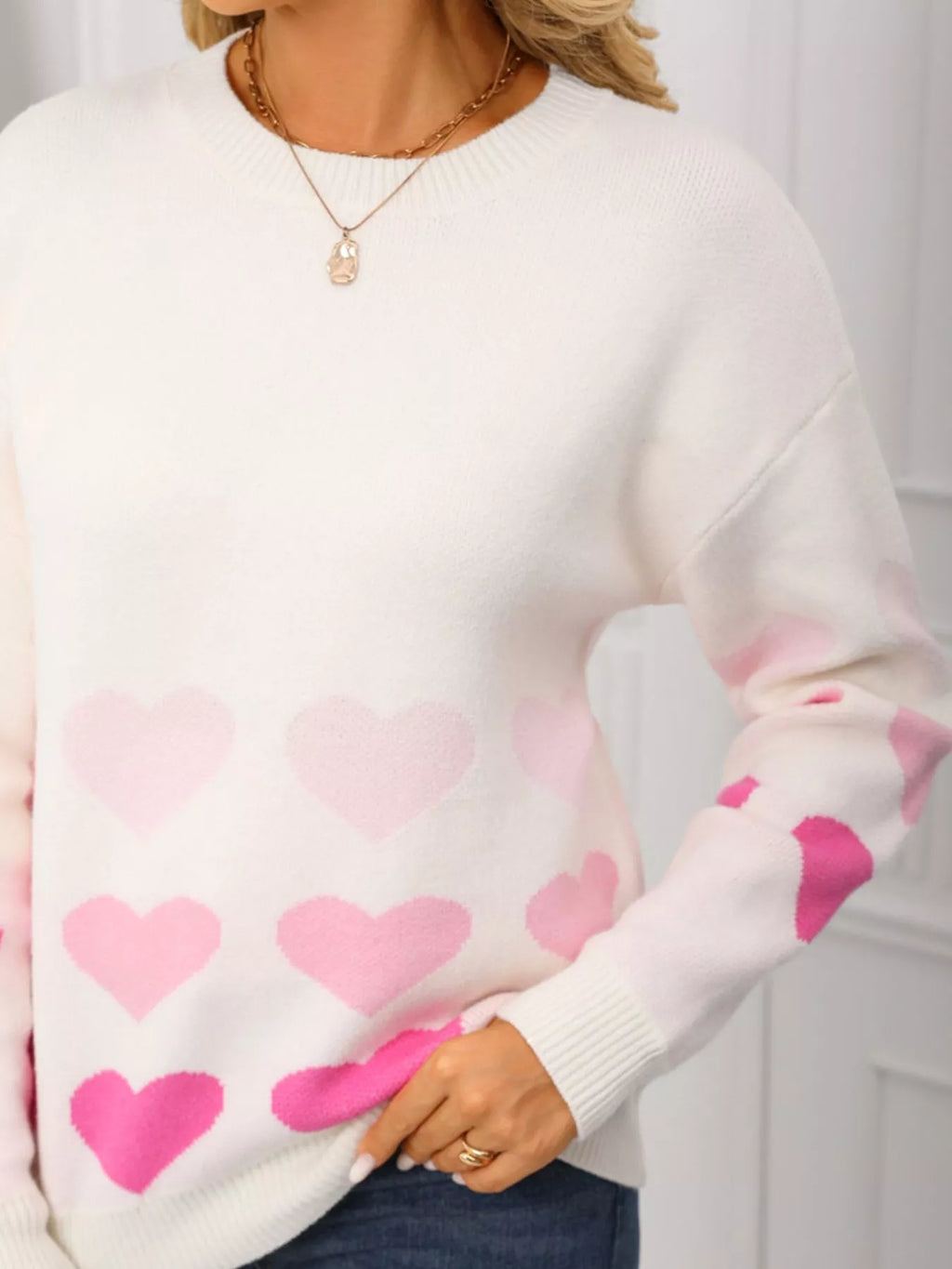 Valentine's Day Heart Pattern Crew Neck Sweater (4)