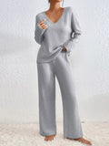 Ribbed V-neck Top Pants Set