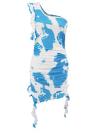 Ruffled Tie-dye Single Shoulder Mini Dress (9)