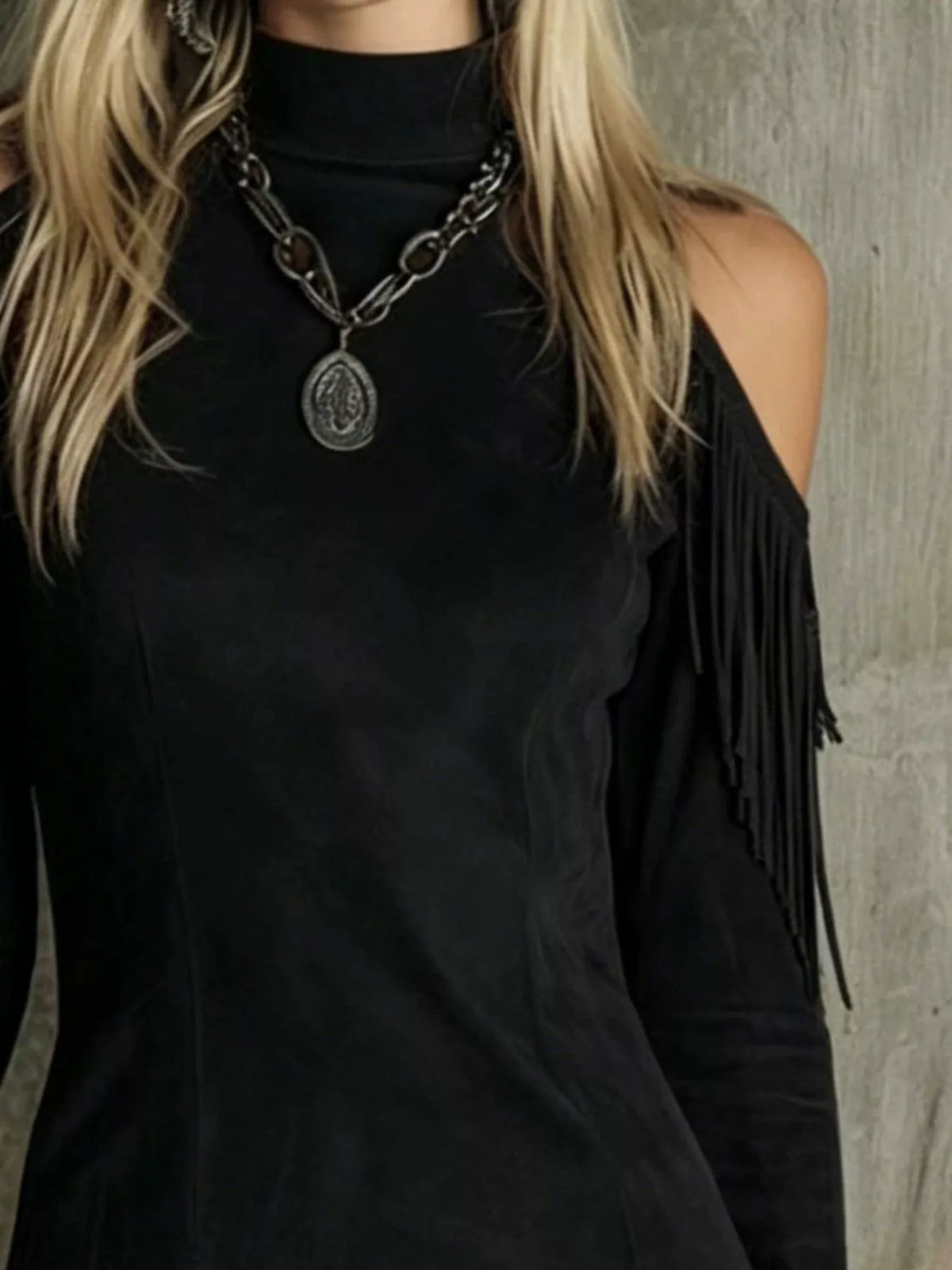 Fringed Cold Shoulder Mini Dress (6)