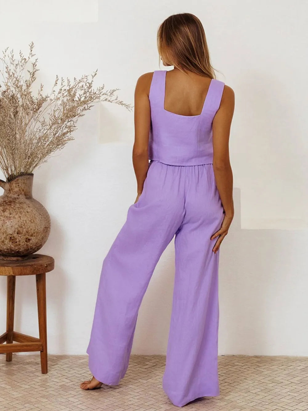 Square Neck Sleeveless Top Pants Set (8)