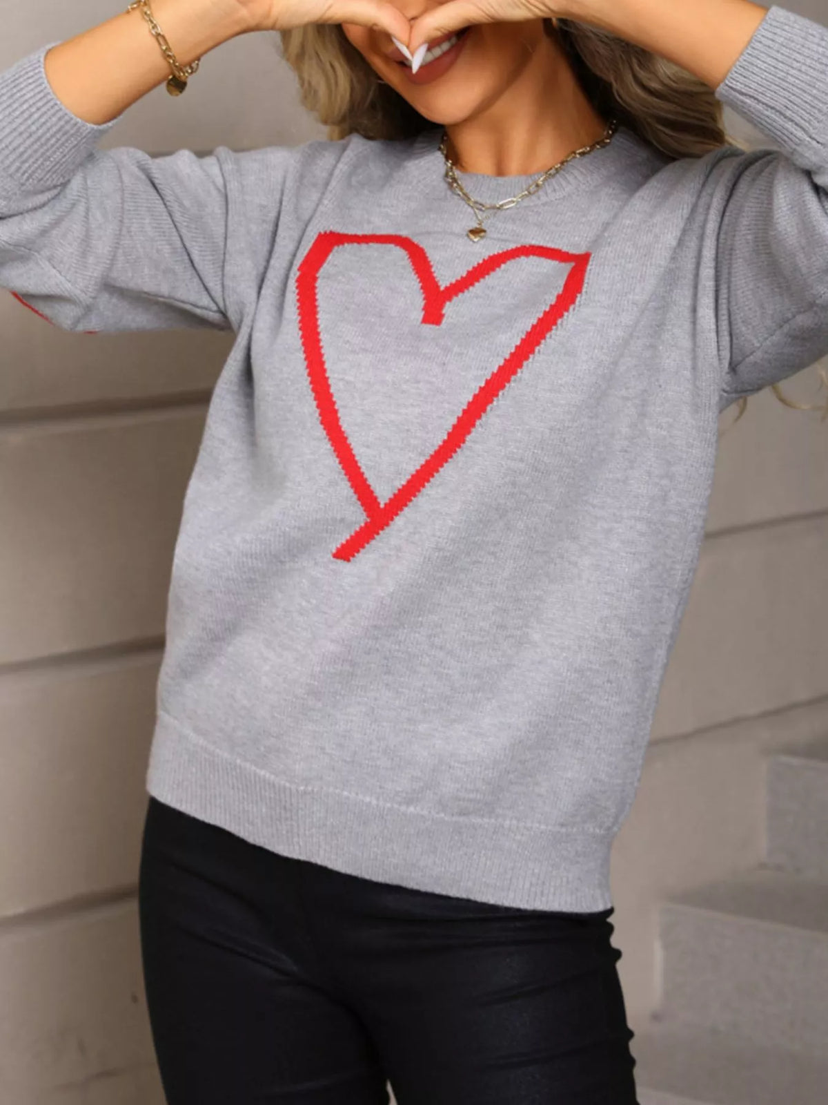 Valentine's Day Heart Graphic Dropped Shoulder Sweater (2)