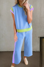 Contrast Round Neck Top Pants Set (2)