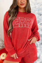 Merry Round Neck Long Sleeve Top Shorts Lounge Set (3)