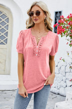 Frill Notched Short Sleeve Blouse (22)