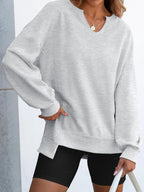 Notched Long Sleeve Oversized Sweatshirt (20)