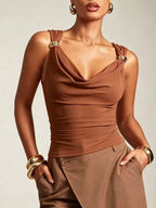 Cowl Neck Tank Metal Ring Accents