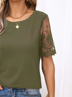 Lace Detail Round Neck Short Sleeve T-shirt (14)