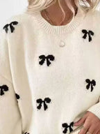 Bow Round Neck Dropped Shoulder Sweater (2)