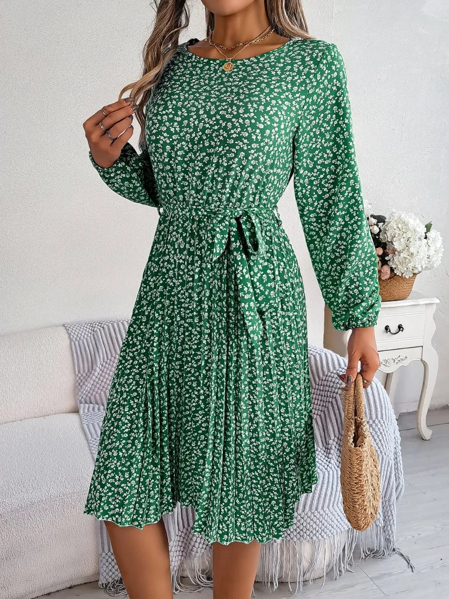 Ditsy Floral Tie Waist Pleated Dress (25)