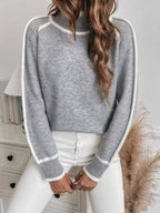 Full Size Contrast Trim Ribbed Hem Turtleneck Sweater Plus (5)